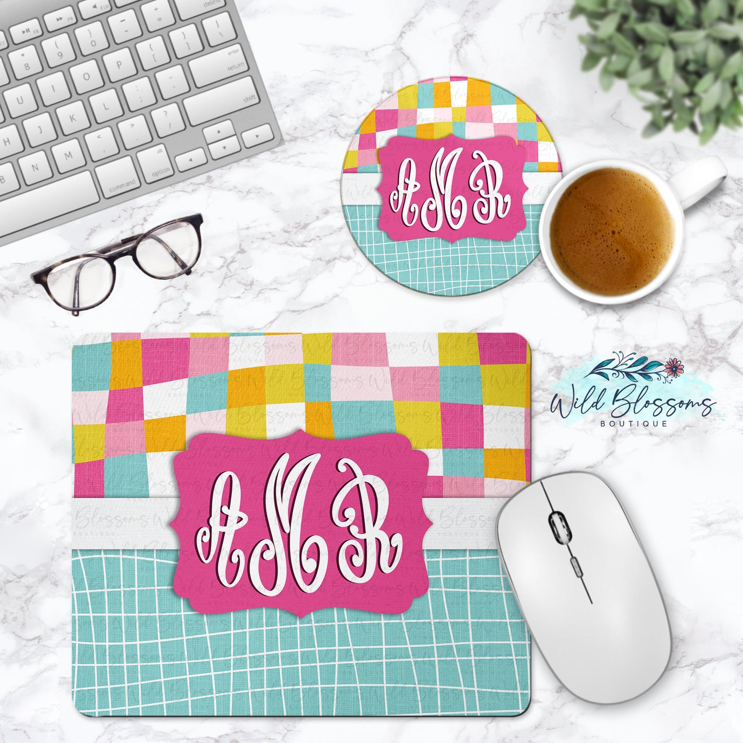 Groovy Summer Pink and Mint Personalized Phone Stand