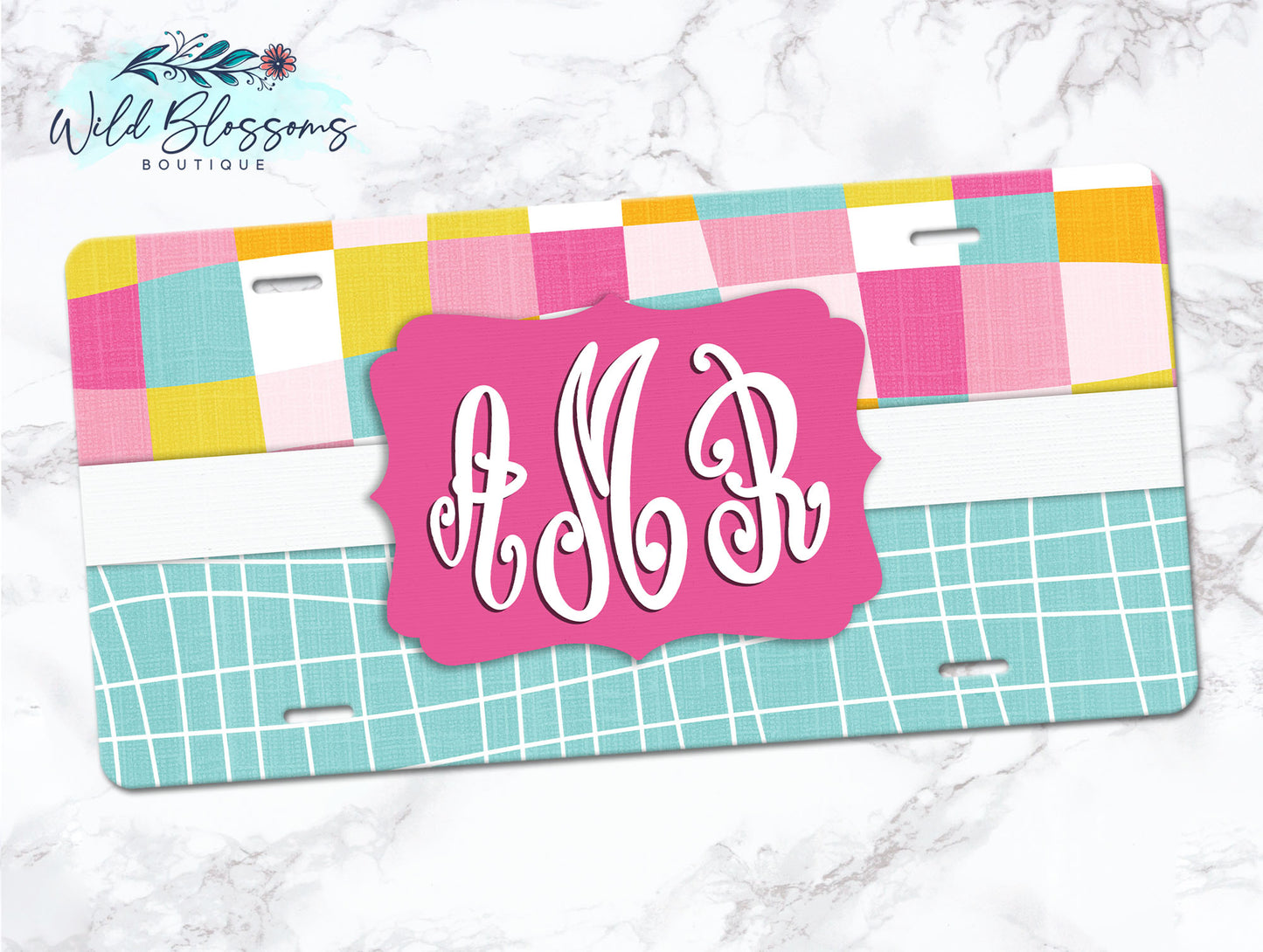 Groovy Summer Pink and Mint Personalized License Plate