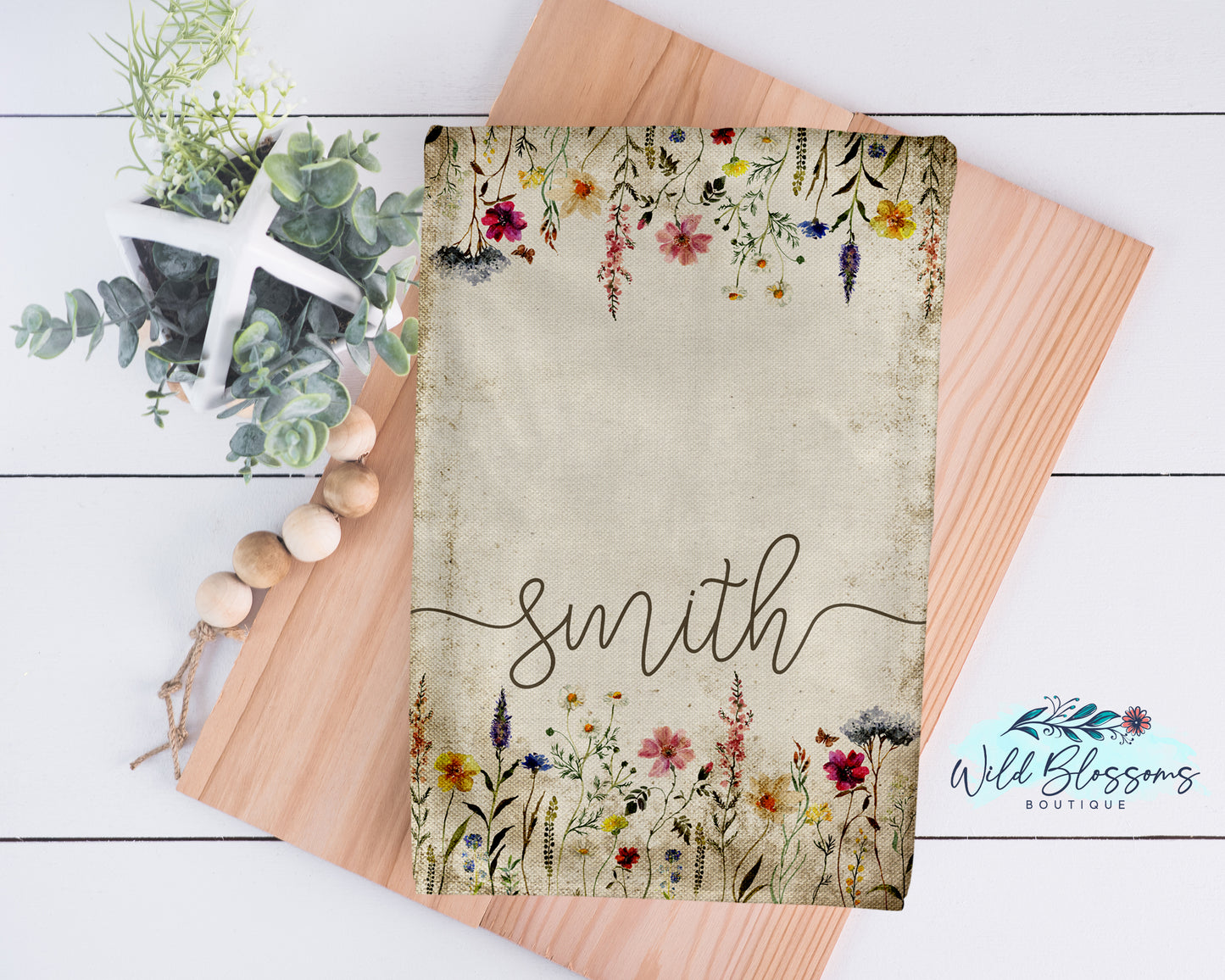 Grunge Boho Wildflower Personalized Kitchen Towel