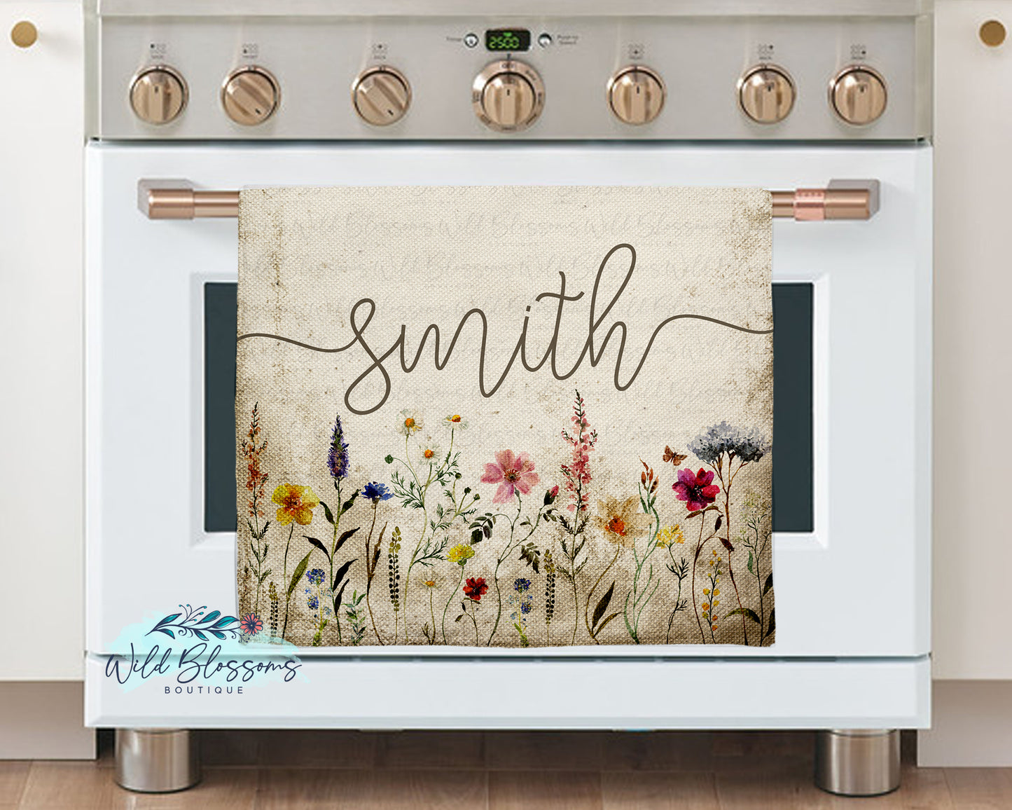 Grunge Boho Wildflower Personalized Kitchen Towel