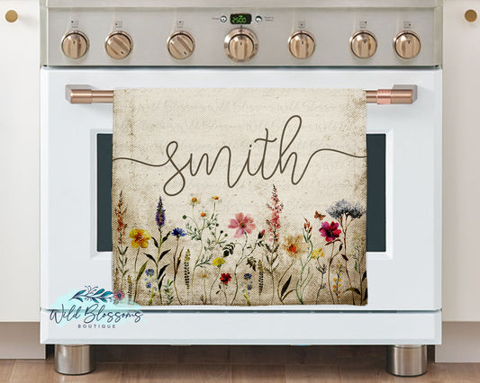 Grunge Boho Wildflower Personalized Kitchen Towel