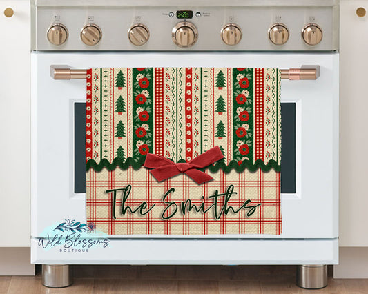 Gingham Christmas Cottagecore Personalized Kitchen Towel