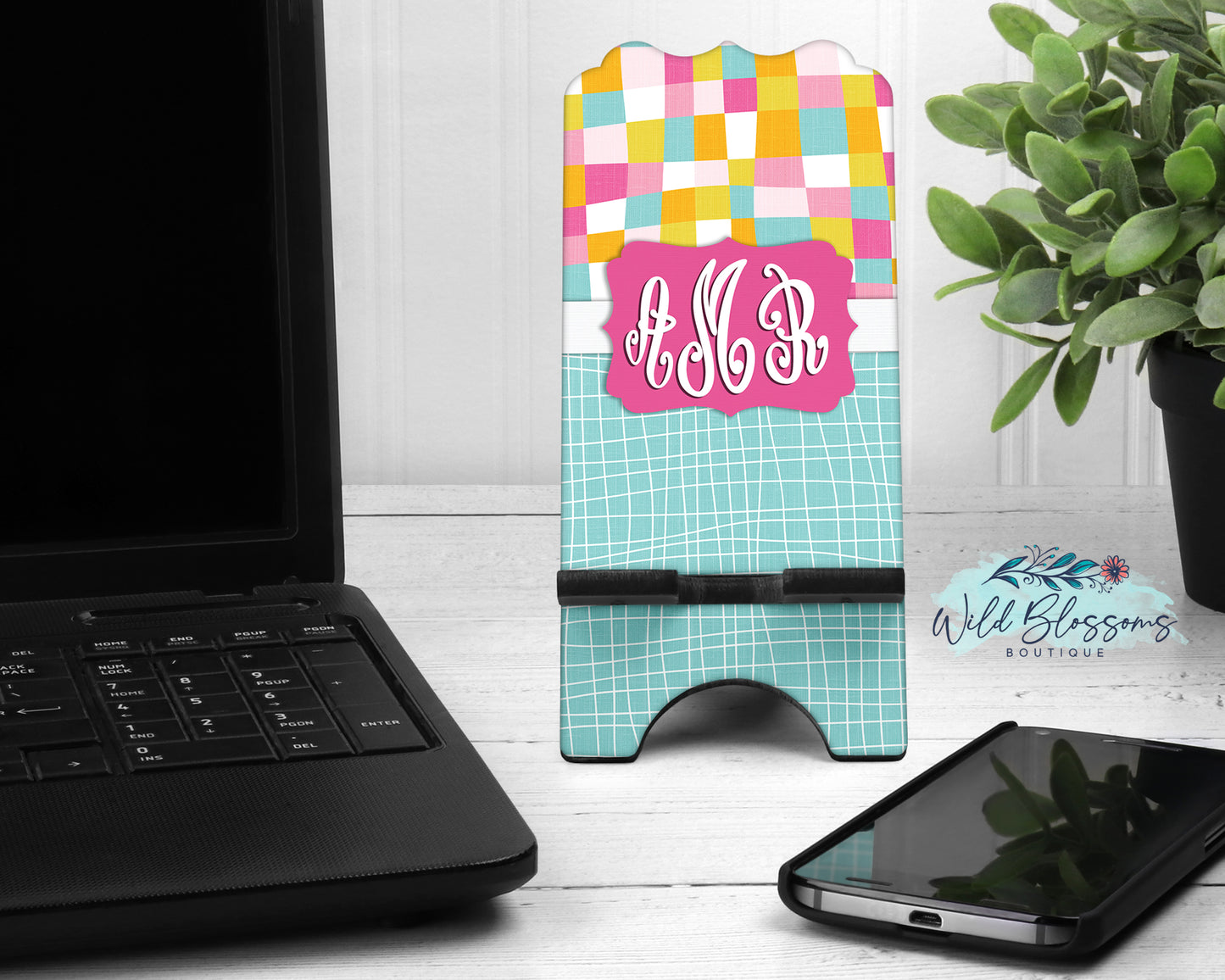 Groovy Summer Pink and Mint Personalized Phone Stand