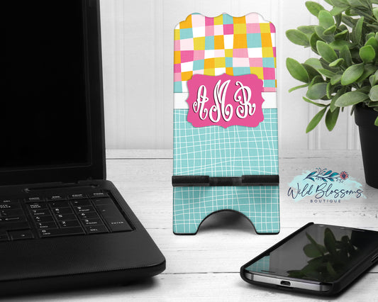 Groovy Summer Pink and Mint Personalized Phone Stand