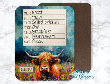 Highland Cow Menu Dry Erase Board