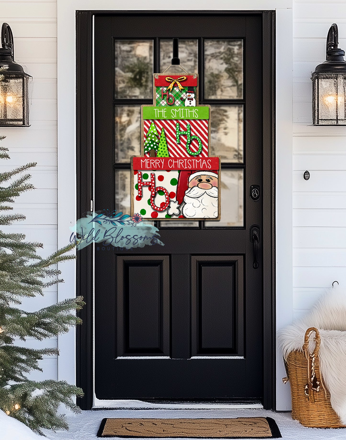 Ho Ho Ho Santa Personalized Stacked Christmas Presents Door Hanger