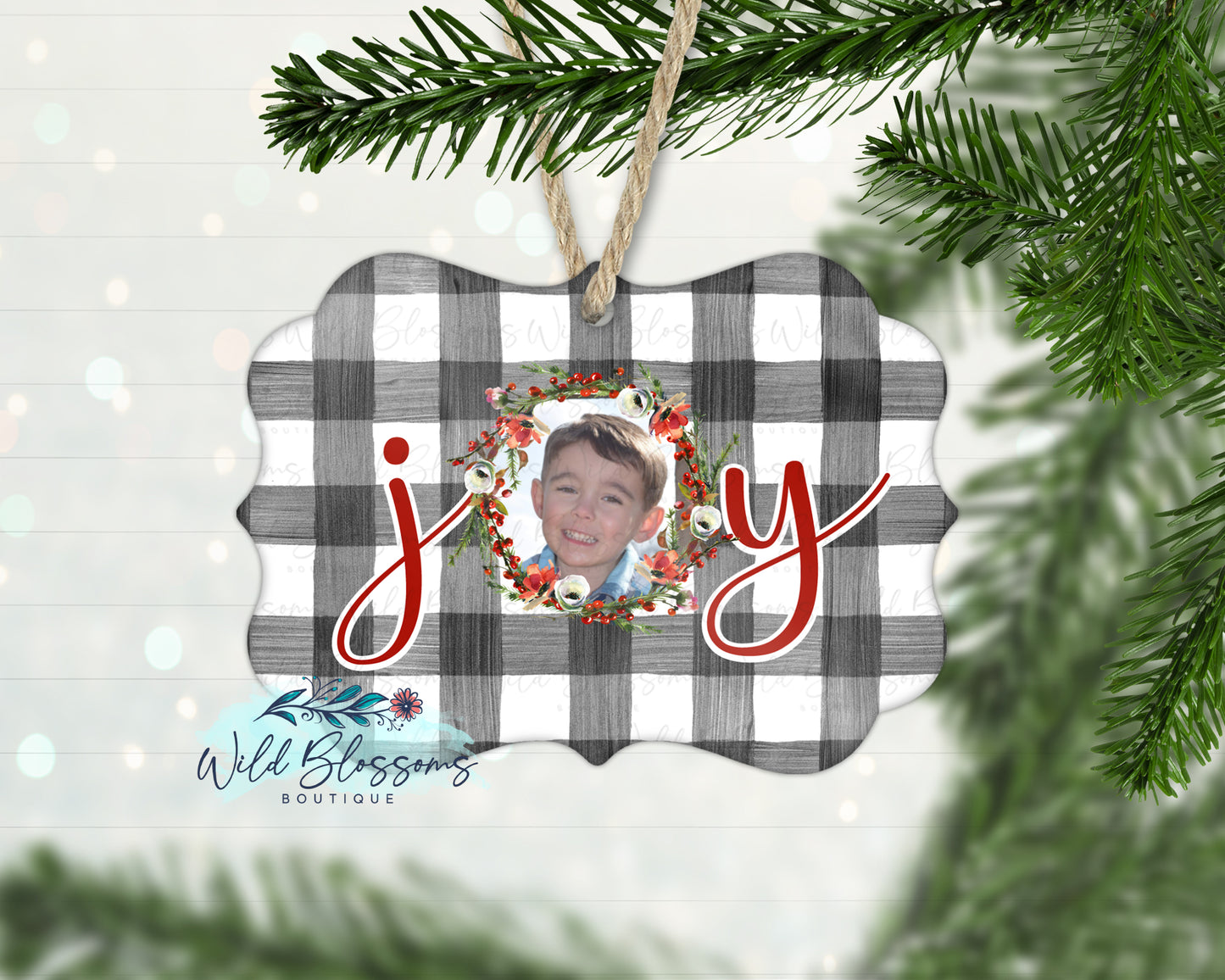Buffalo Plaid Joy Photo Ornament