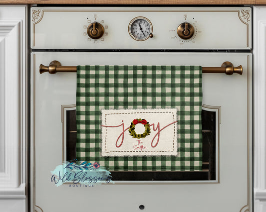 Joy Green Buffalo Plaid Christmas Personalized Kitchen Towel