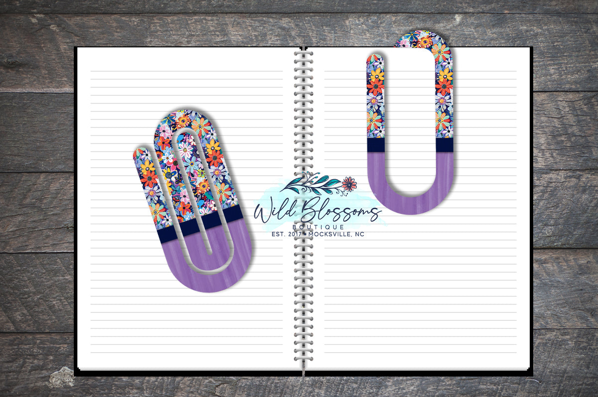 Lavender Whimsical Abstract Floral Paper Clip Bookmark