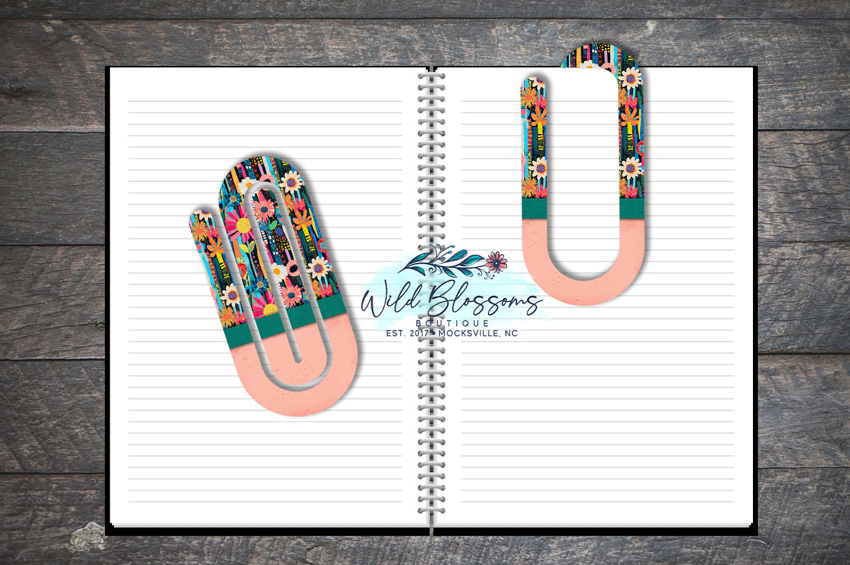 Light Coral Whimsical Abstract Floral Paper Clip Bookmark