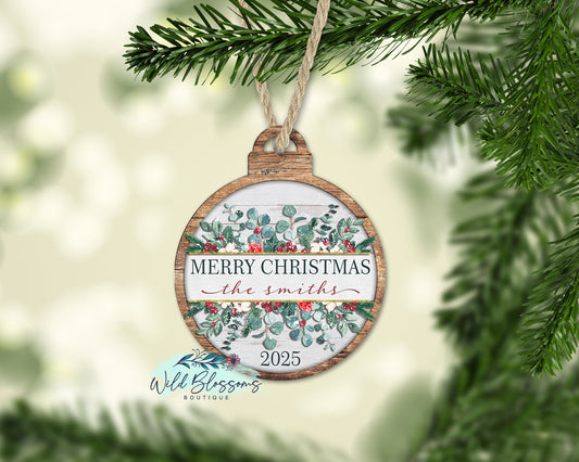 Merry Christmas Floral Frame Christmas Ball Personalized Ornament