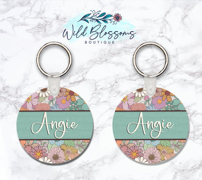 Floral Mums And Daises Personalized Round or Square Keychain