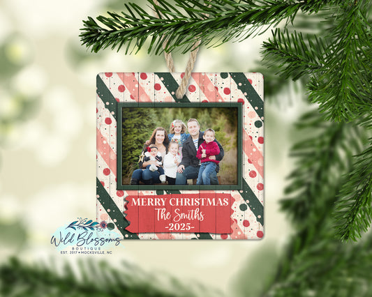 Pink Striped and Polka Dot Personalized Photo Ornament