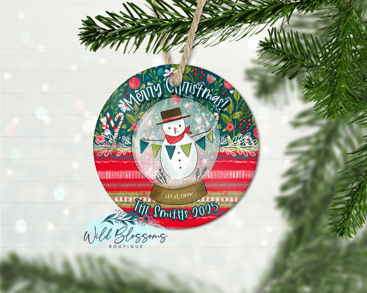 Merry Christmas Whimsy Snowman Personalized Ornament