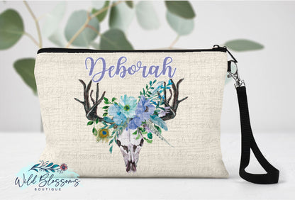Purple and Mint Boho Bull Skull Linen Bag