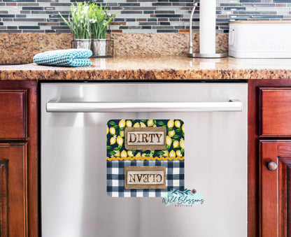 Navy Buffalo Plaid Lemon Farmhouse Clean / Dirty Dishwasher Magnet