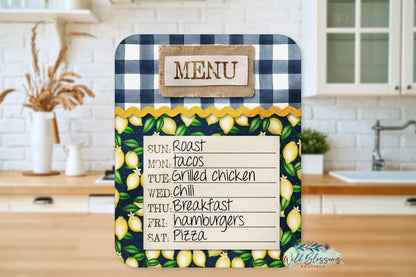 Navy Buffalo Plaid Lemon Farmhouse Personalized Glass Cutting Board