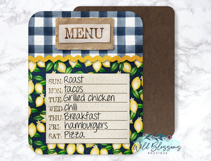 Navy Buffalo Plaid Lemon Farmhouse Menu Dry Erase Board