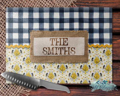 Navy Buffalo Plaid Farmhouse Bee Kitchen Towel