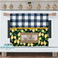 Navy Lemon Farmhouse Personalized Pot Holder And Oven Mitt