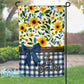 Navy Buffalo Plaid Sunflower Personalized Garden Flag
