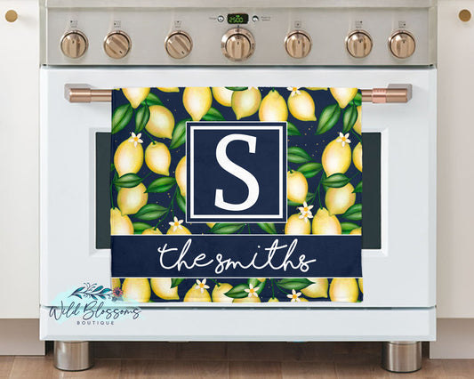 Navy Blue Lemon Kitchen Towel