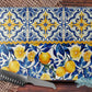 Navy Blue Lemon Tile Personalized Glass Cutting Board