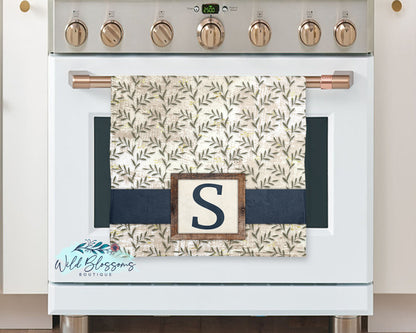Navy Rustic Greenery Family Name Personalized Glass Cutting Board