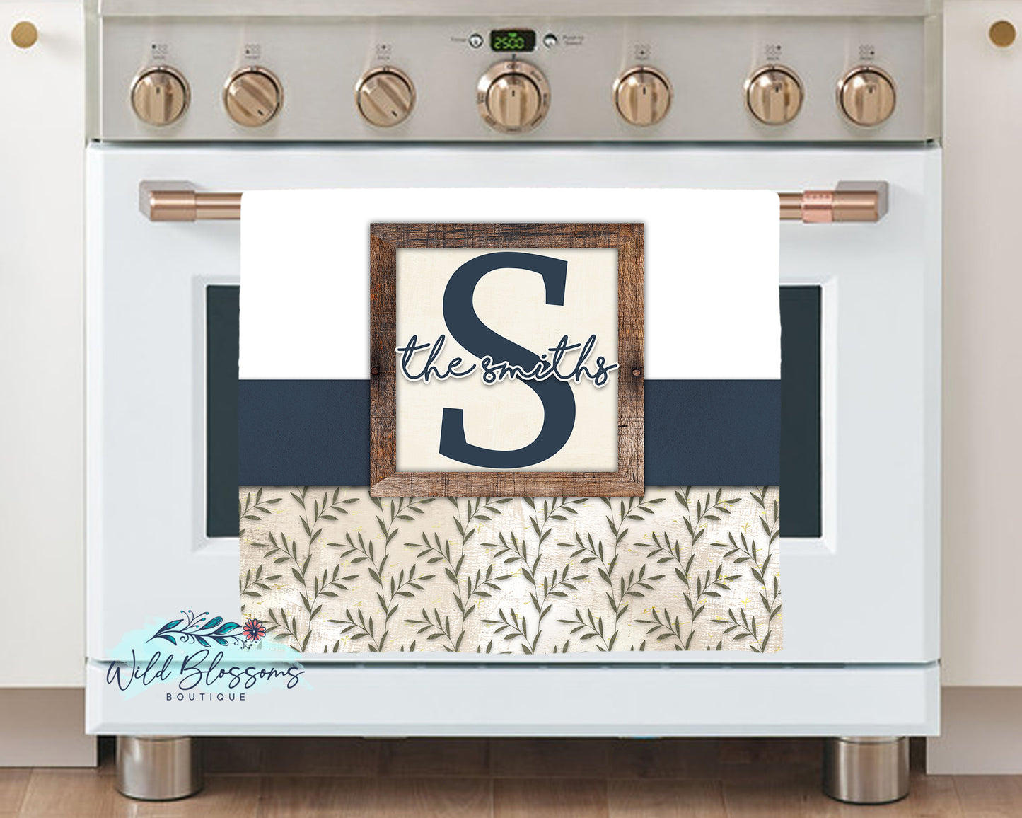 Navy Rustic Greenery Family Name Personalized Glass Cutting Board