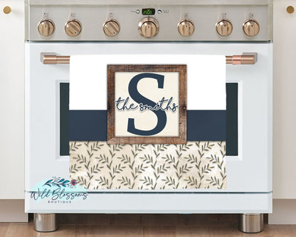 Navy Rustic Greenery Family Name Personalized Glass Cutting Board