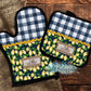 Navy Lemon Farmhouse Personalized Pot Holder And Oven Mitt