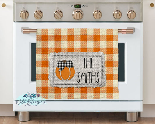 Orange Buffalo Plaid Pumpkin Kitchen Towel