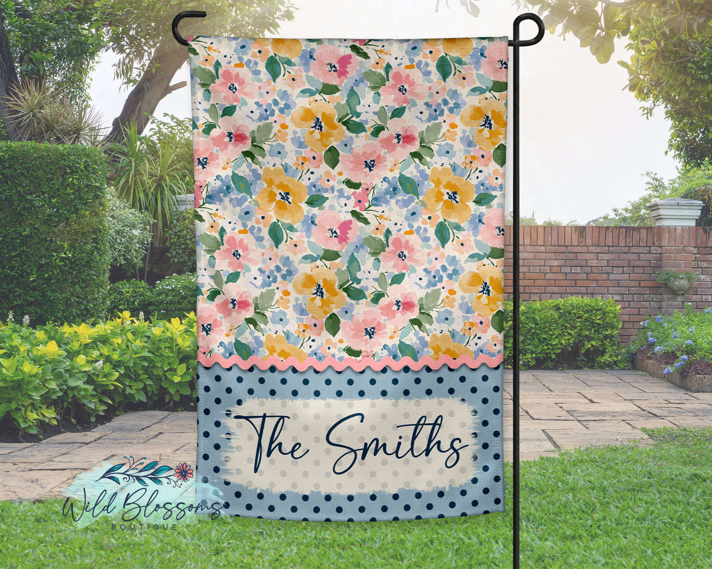 Pastel Spring Wildflowers Personalized Garden Flag