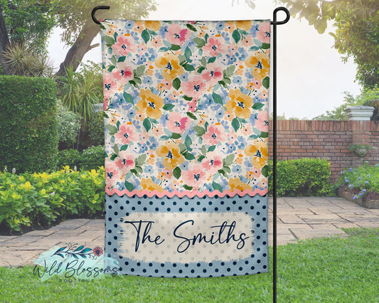 Pastel Spring Wildflowers Personalized Garden Flag