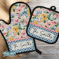 Pastel Spring Wildflowers Personalized Pot Holder And Oven Mitt