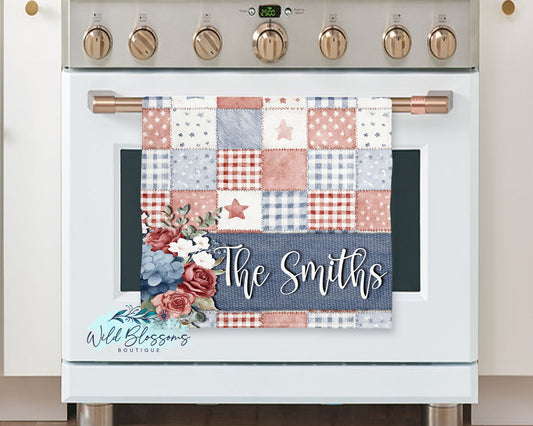 Patriotic Patchwork Personalized Kitchen Towel