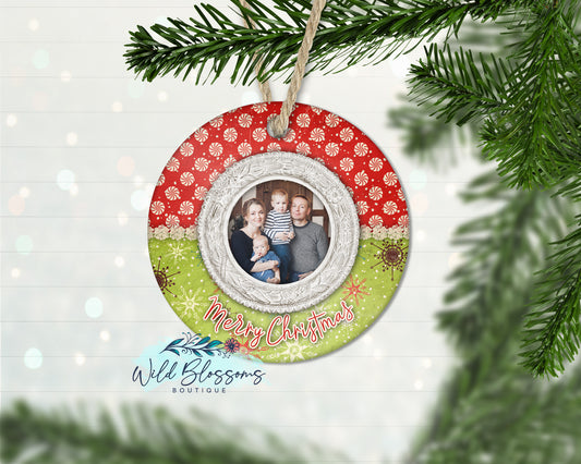 Peppermint Snowflake Personalized Photo Ornament