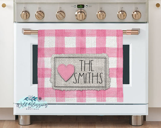 Pink Buffalo Plaid Heart Kitchen Towel