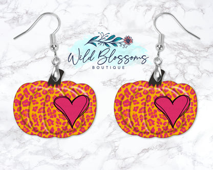 Pink Leopard Print Pumpkin Drop Earrings