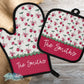 Pink Coquette Bows and Cherries Personalized Pot Holder And Oven Mitt