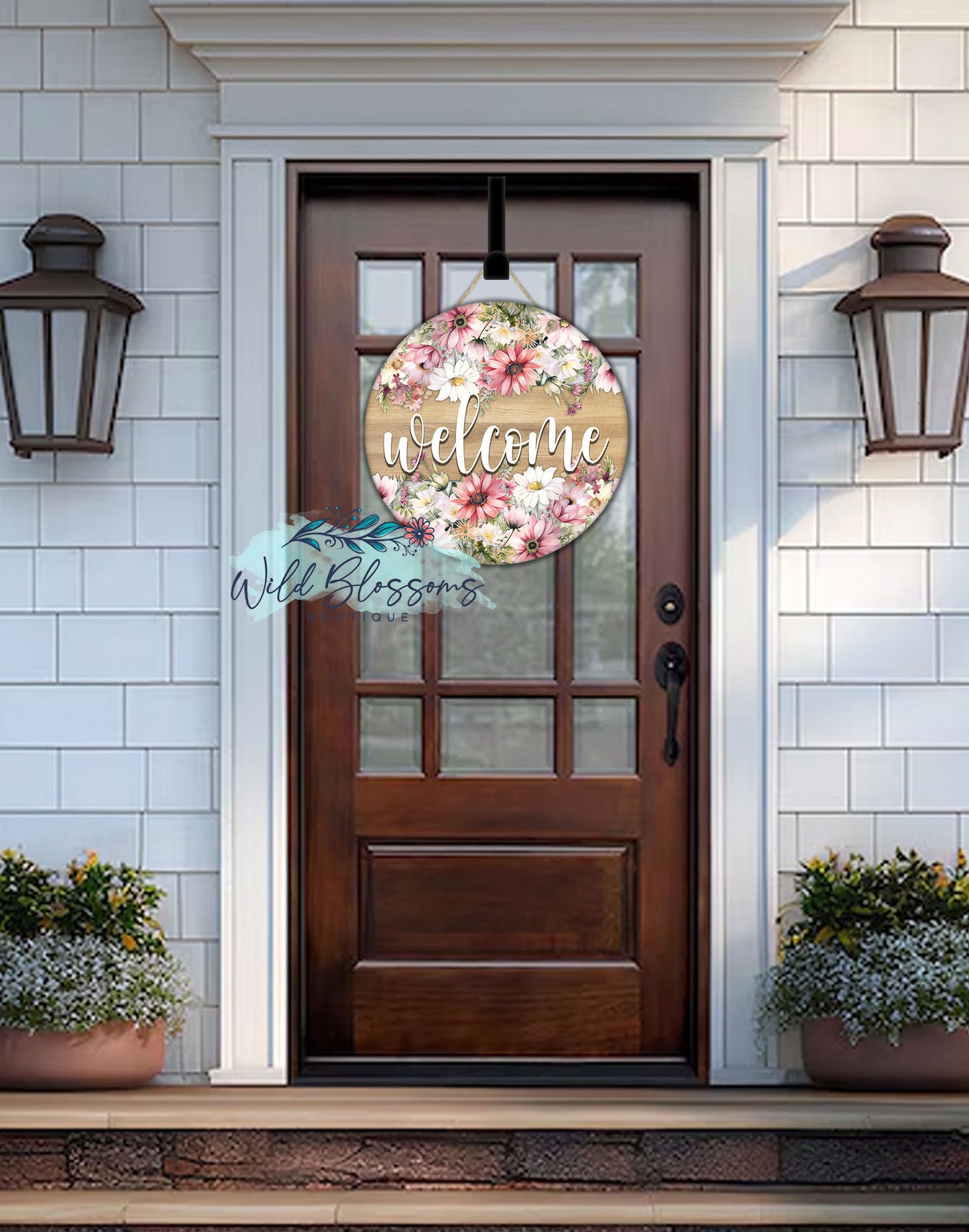 Pink Floral Welcome Round Door Hanger