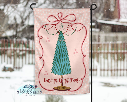 Pink Polka Dot Christmas Tree Christmas Personalized Garden Flag