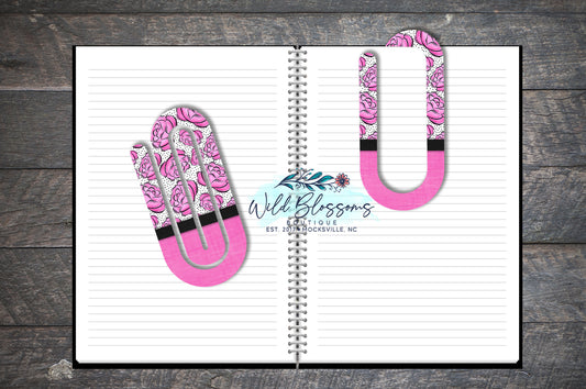 Pink Rose Polka Dot Paper Clip Bookmark