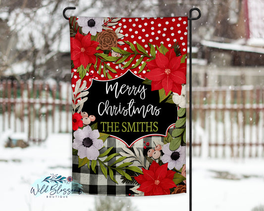Buffalo Plaid Poinsettia Christmas Garden Flag