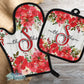 Wooden Poinsettia Christmas Floral Personalized Pot Holder And Oven Mitt