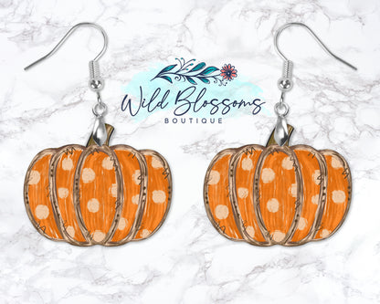 Painted Polka Dot Pumpkin Drop Earrings