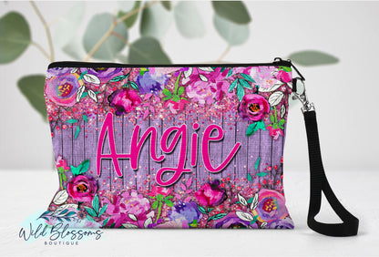 Purple Wooden Floral Linen Bag