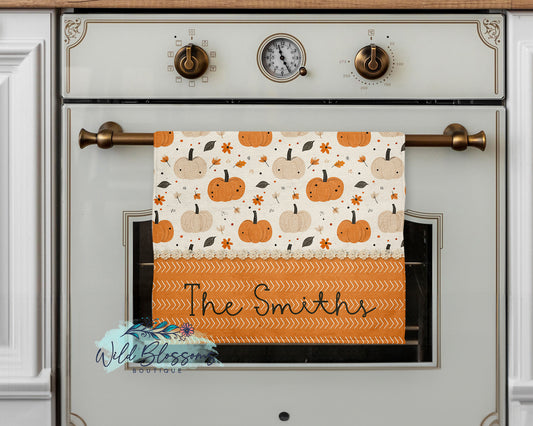 Pastel Pumpkin Fall Personalized Kitchen Towel