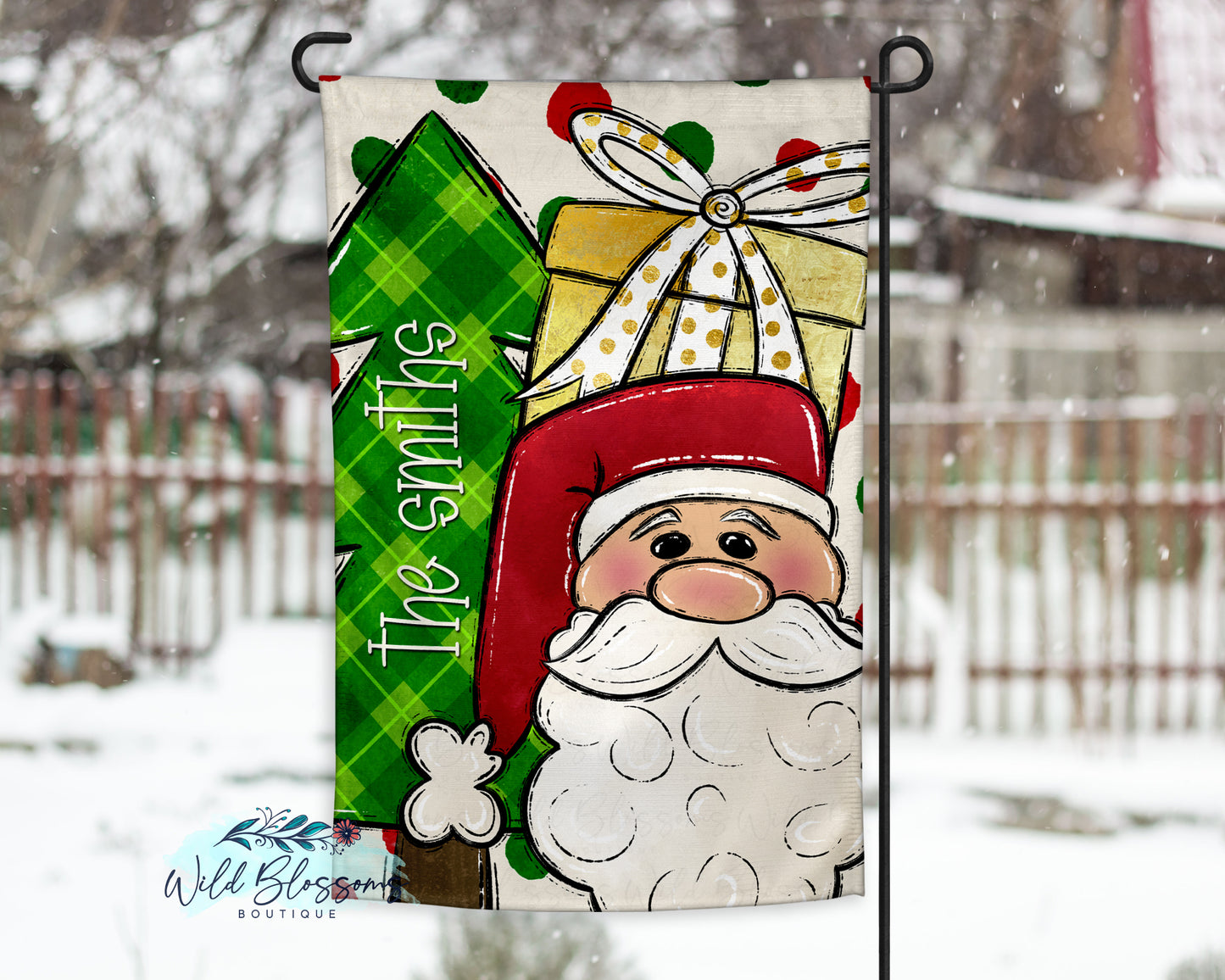 Polka Dot Santa Clause Personalized Garden Flag