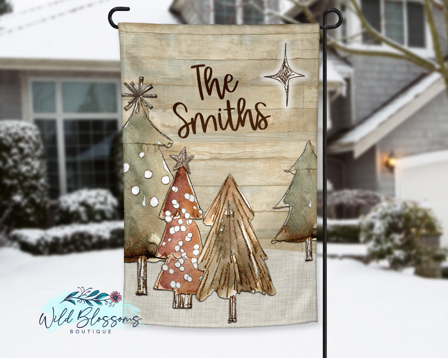 Primitive Christmas Trees Personalized Garden Flag
